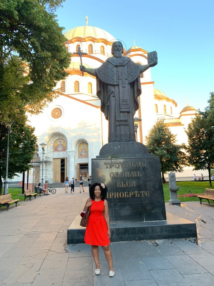 Trek Star Sam at St. Sava's Church and the monument